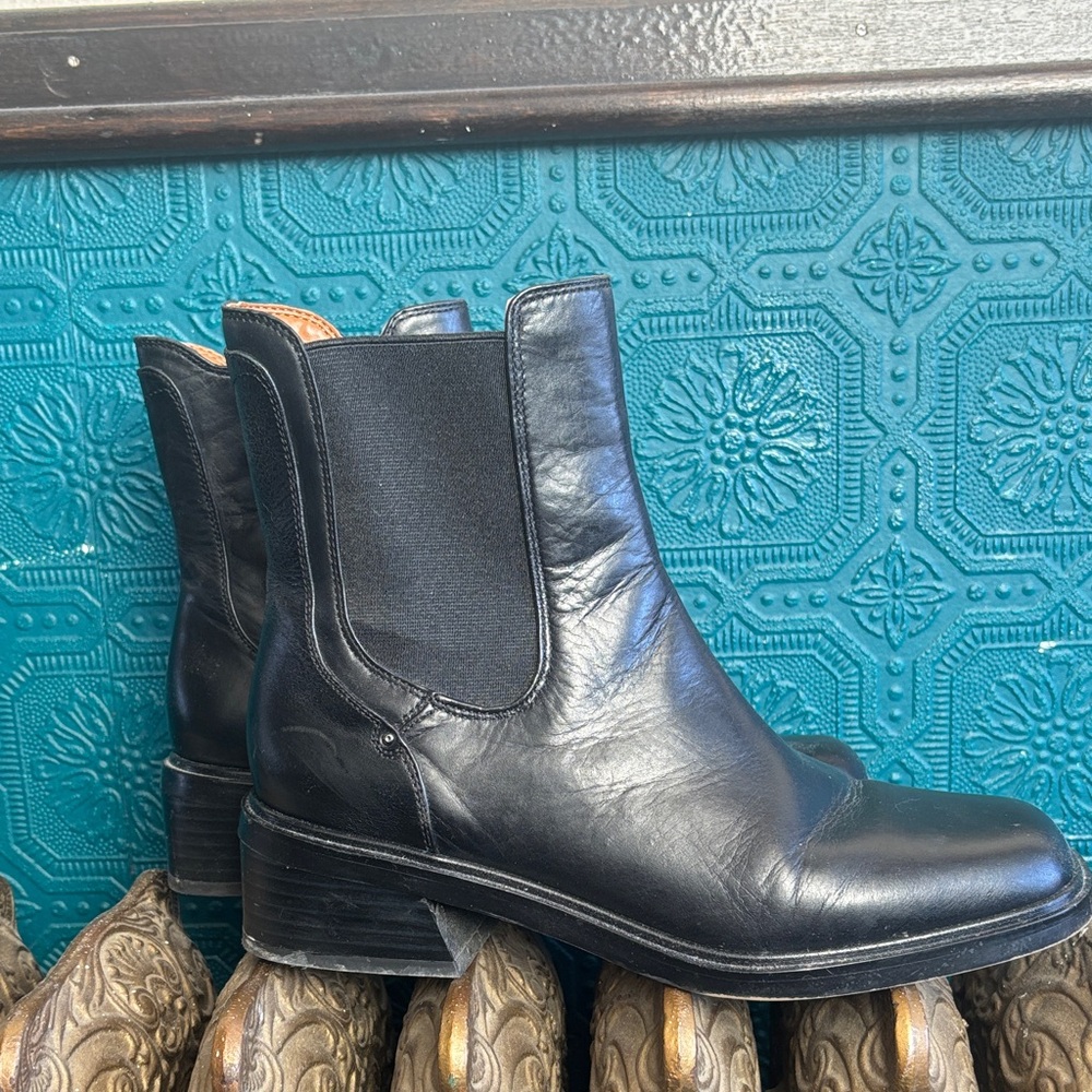 Franco Sarto Leather Black Square Toe Chelsea Boots